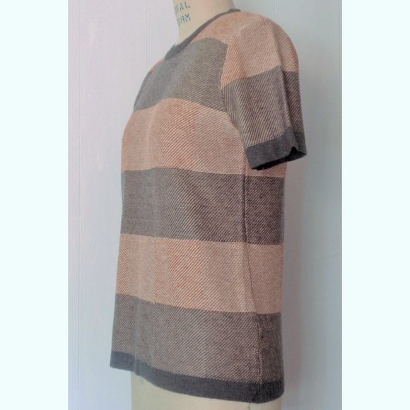 FOREVER 21 GRAY RUST PLAID ANGORA BLEND SHORT SLEEVE KNIT SWEATER L NWT - Picture 4 of 7